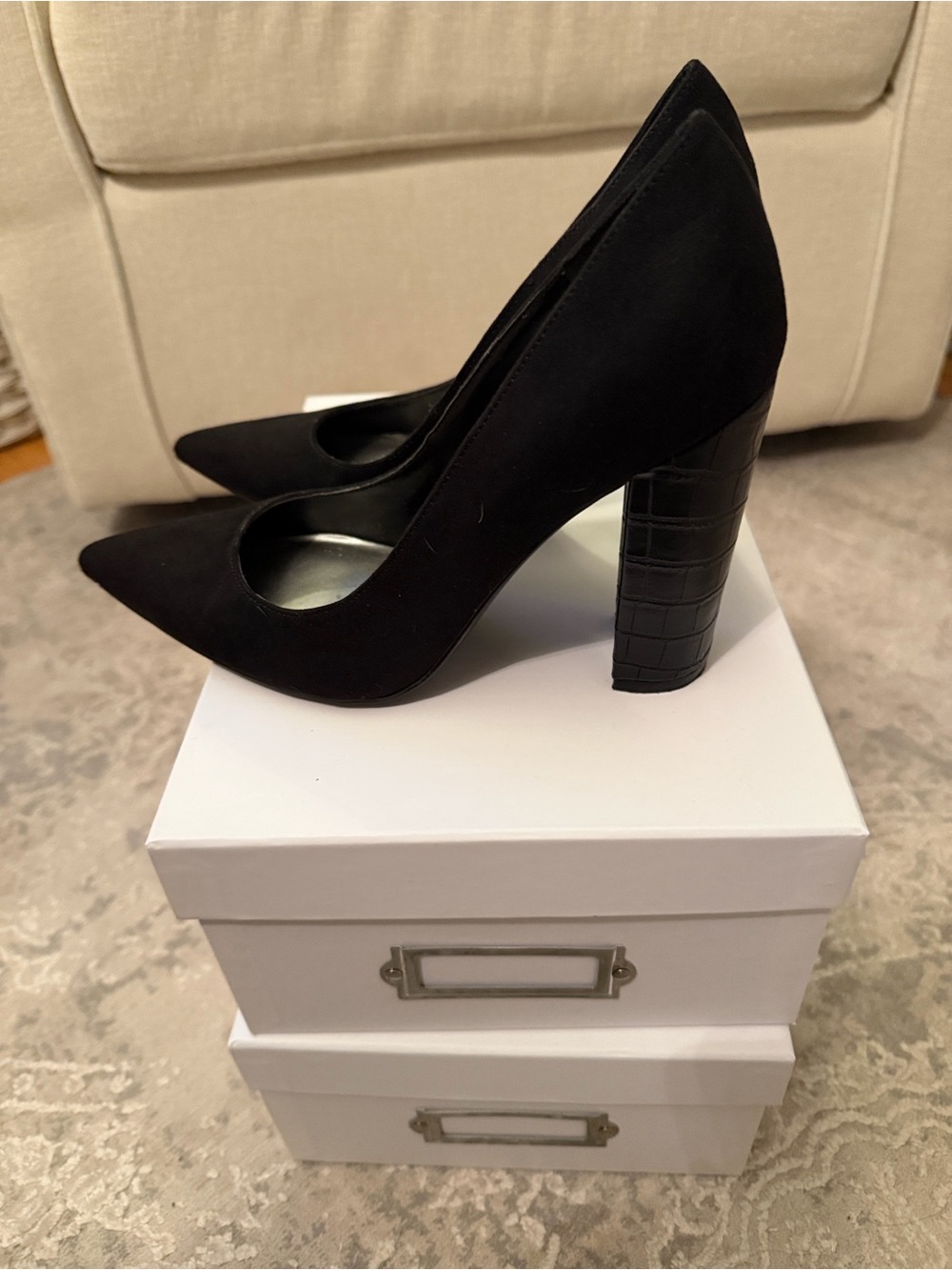 Nine West Black 4 Inch Suede Pointed-Toe Stiletto Pumps